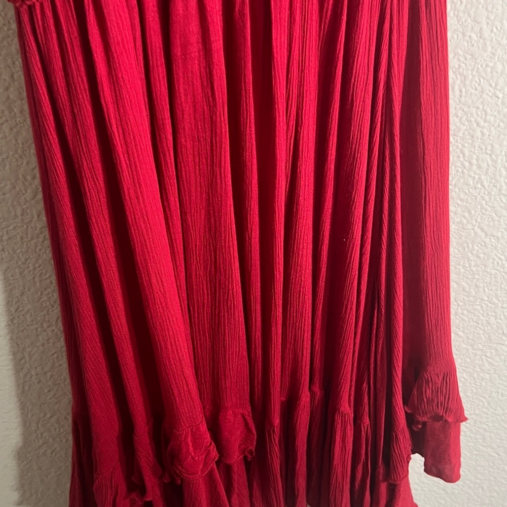 Free People Adella Red Lace Dress Boho SZ XL Beach Peasant Red Lace-Trim Swing - Picture 11 of 12